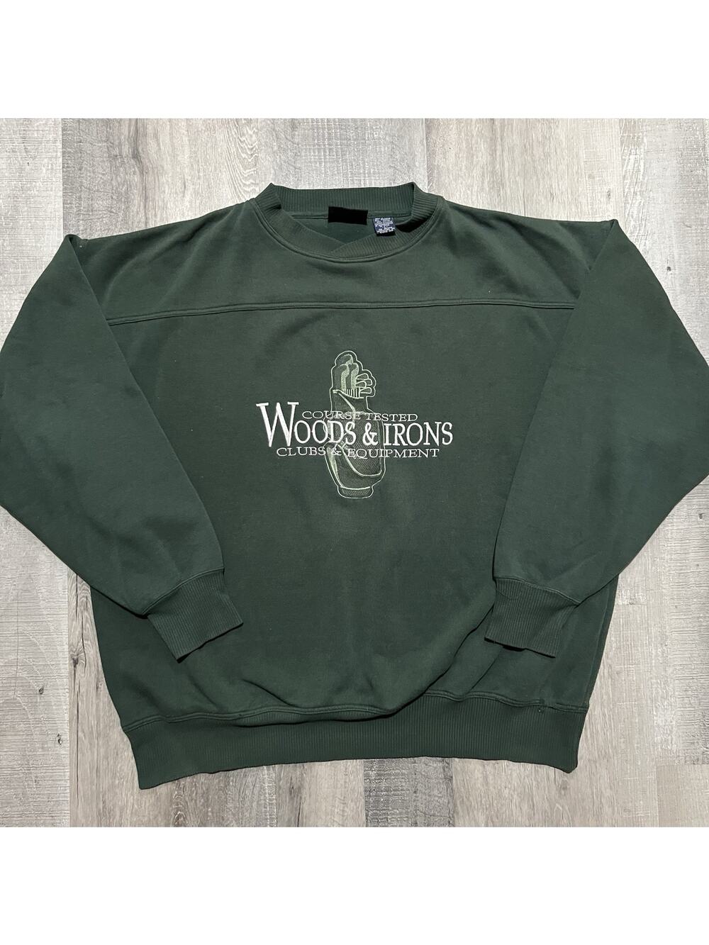 Vintage Woods & Irons Clubs And Equipment Green 90s Golf Sweatshirt Golfing Sz L